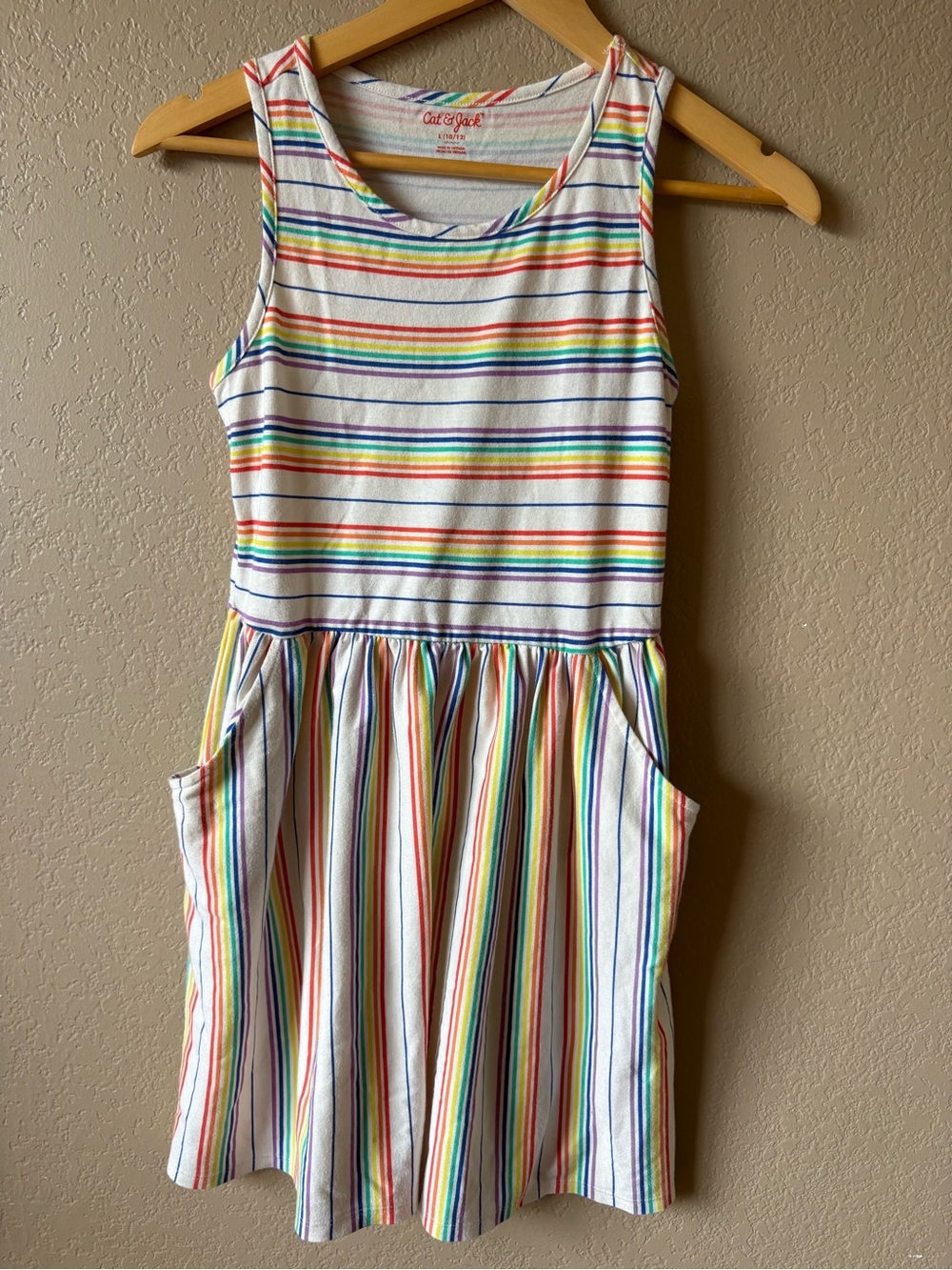 Cat & Jack Girls Size L 10/12 Rainbow Stripe Sundress with Pockets Sleeveless